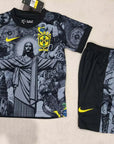 2024 Brazil Special Edition Jesus Black Gray Soccer Jersey Kids Size